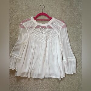Zara White Peasant Lace Trim Top, Size Small